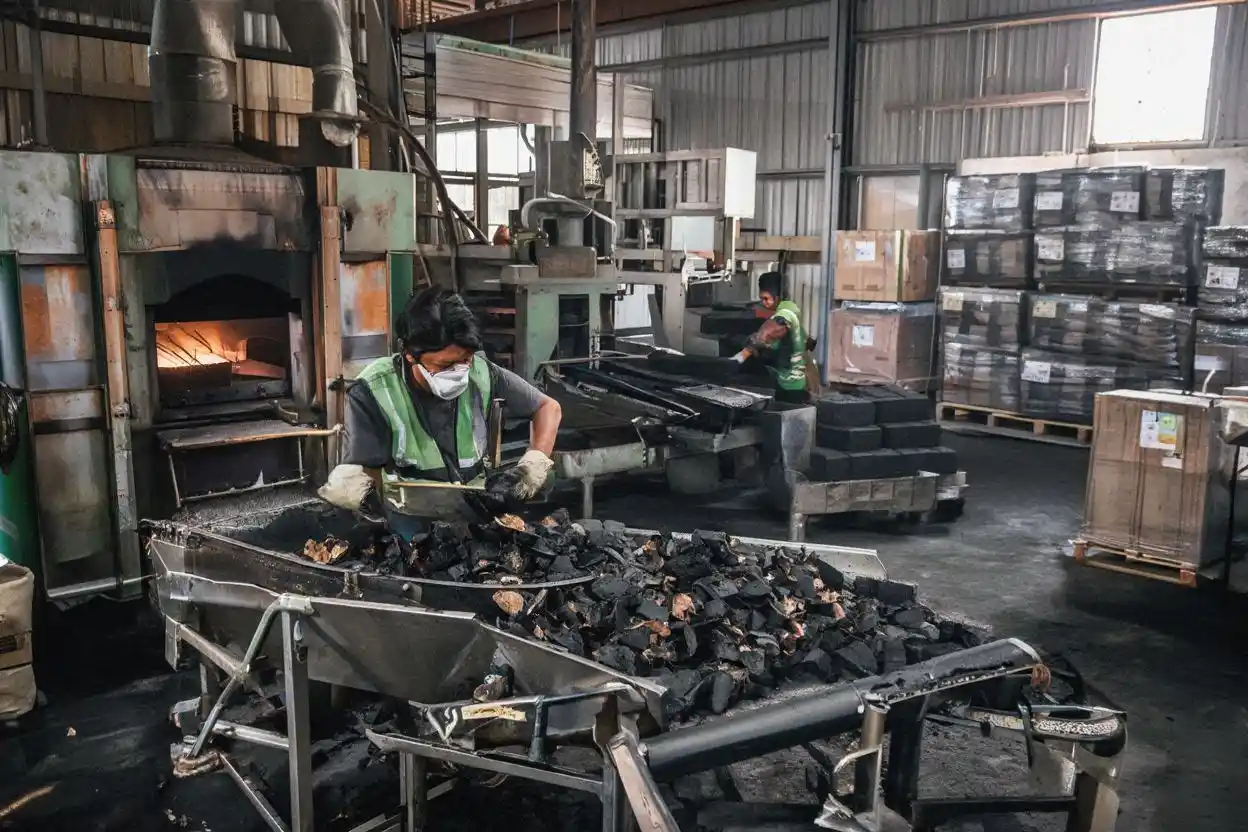 sustainable coconut shell charcoal manufacturer producing coconut charcoal briquettes