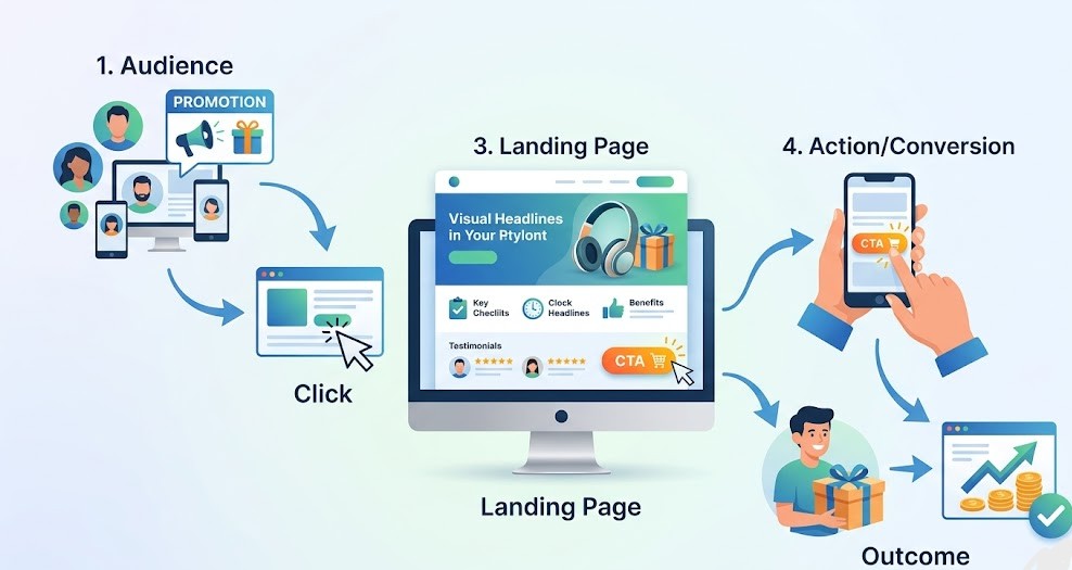 cara kerja landing page promosi